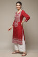 Red LIVA Straight Kurta image number 3